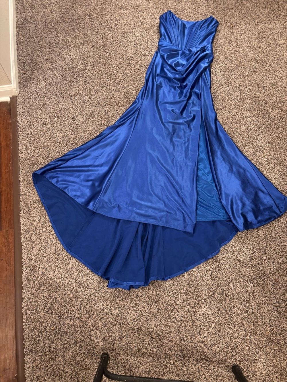 Sherri Hill Cobalt Blue Satin Strapless Evening Gown